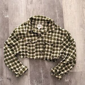 Urban Outfitters BDG Carissa Green Plaid Cropped Flannel Jacket Size S NWOT